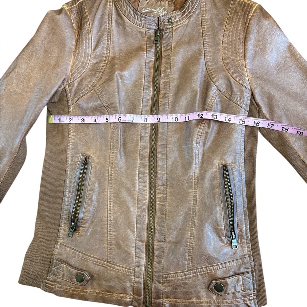 Sebby Women's Brown Leather Moto Jacket - Picture 6 of 9